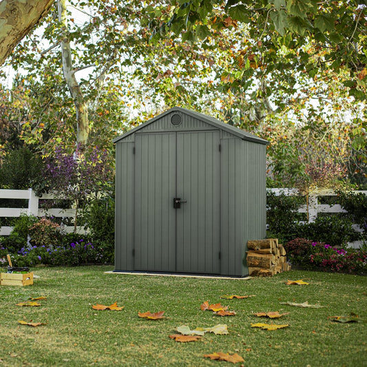 Darwin 6X4Ft Double Door Garden Shed – Green | Evotech Wood-Effect Composite | Weatherproof Outdoor Storage for Tools, Bikes & Equipment | Skylight, Ventilation & Heavy-Duty Floor