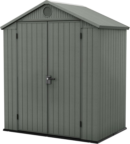 Darwin 6X4Ft Double Door Garden Shed – Green | Evotech Wood-Effect Composite | Weatherproof Outdoor Storage for Tools, Bikes & Equipment | Skylight, Ventilation & Heavy-Duty Floor
