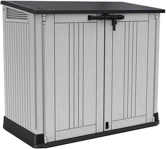 Store It Out Nova Outdoor Garden Storage Shed, 32 X 71.5 X 113.5 Cm, Light Grey with Dark Grey Lid