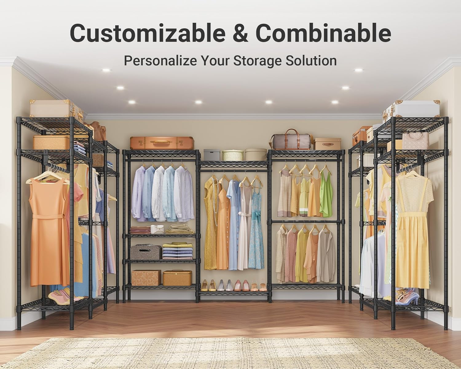 V5 plus Large Portable Wardrobe Rack Freestanding Wardrobe, Multifunctional Clothes Rack, Heavy Duty Metal Clothes Rack for Hanging Clothes, 85 X 15.7 Inch W X 76 H, Black