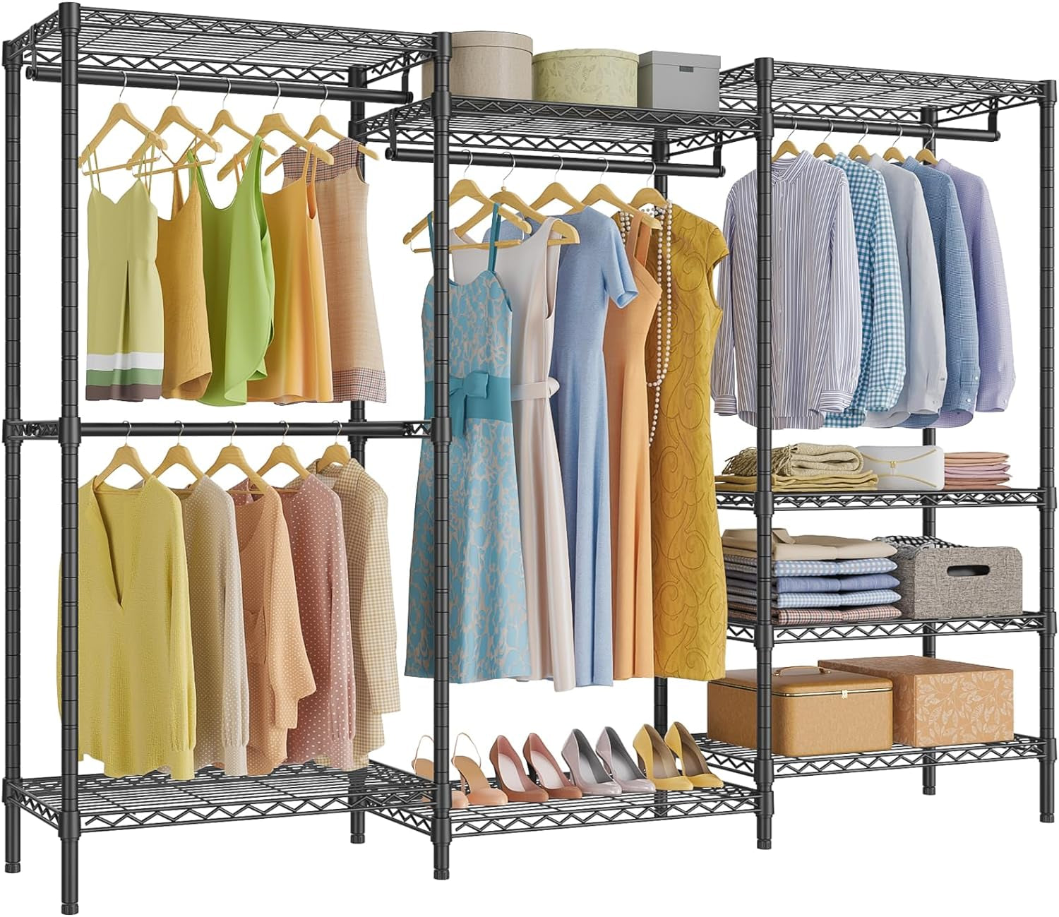 V5 plus Large Portable Wardrobe Rack Freestanding Wardrobe, Multifunctional Clothes Rack, Heavy Duty Metal Clothes Rack for Hanging Clothes, 85 X 15.7 Inch W X 76 H, Black