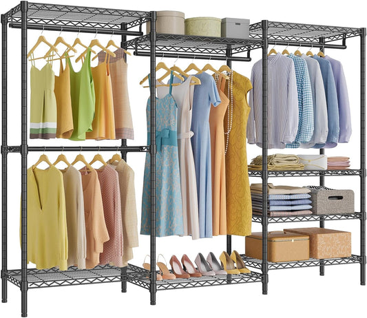 V5 plus Large Portable Wardrobe Rack Freestanding Wardrobe, Multifunctional Clothes Rack, Heavy Duty Metal Clothes Rack for Hanging Clothes, 85 X 15.7 Inch W X 76 H, Black