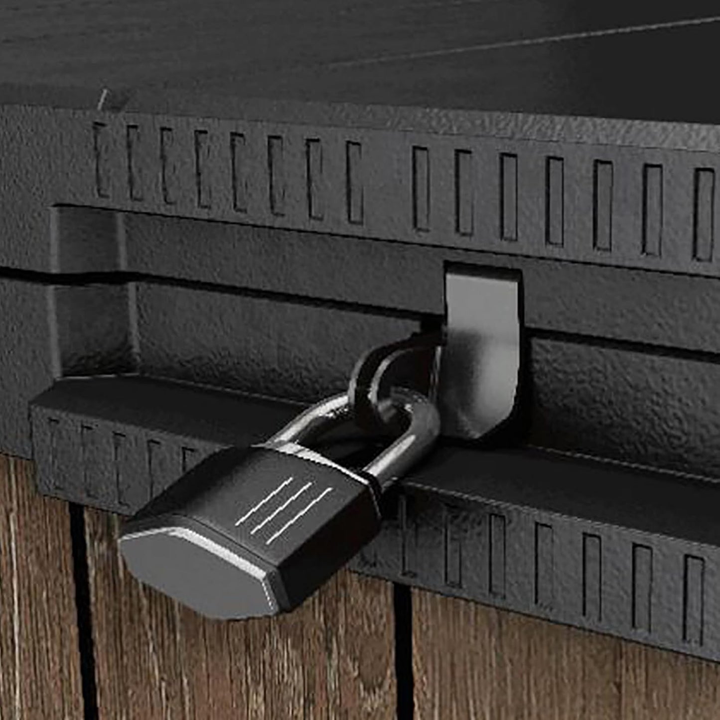 Store-It-Out Darwin 1150L Outdoor Storage Box – Ashwood Brown | Lockable Garden Shed for 2 X 240L Wheelie Bins, Tools & BBQ Accessories | Hydraulic Lid | Weatherproof Wood-Effect Resin