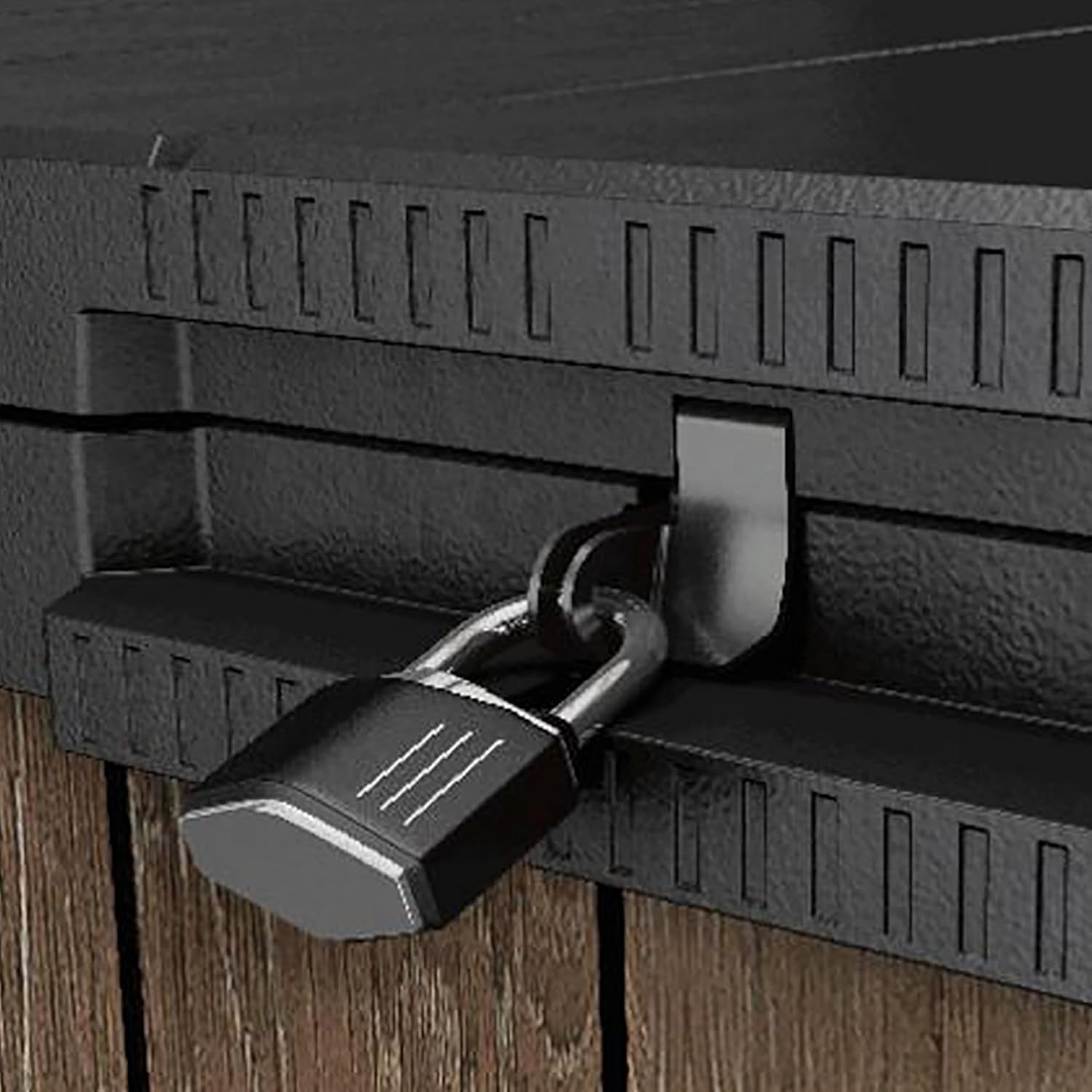 Store-It-Out Darwin 1150L Outdoor Storage Box – Ashwood Brown | Lockable Garden Shed for 2 X 240L Wheelie Bins, Tools & BBQ Accessories | Hydraulic Lid | Weatherproof Wood-Effect Resin