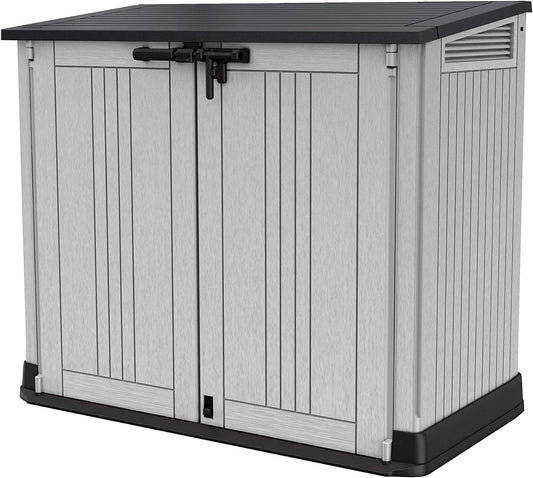 Store It Out Nova Outdoor Garden Storage Shed, 32 X 71.5 X 113.5 Cm, Light Grey with Dark Grey Lid